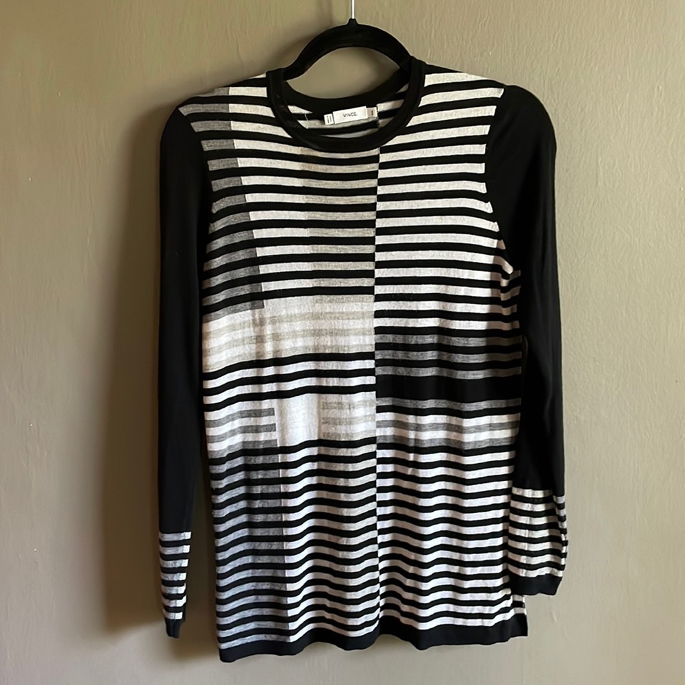 Vince long sleeved black and white striped wool blend light sweater